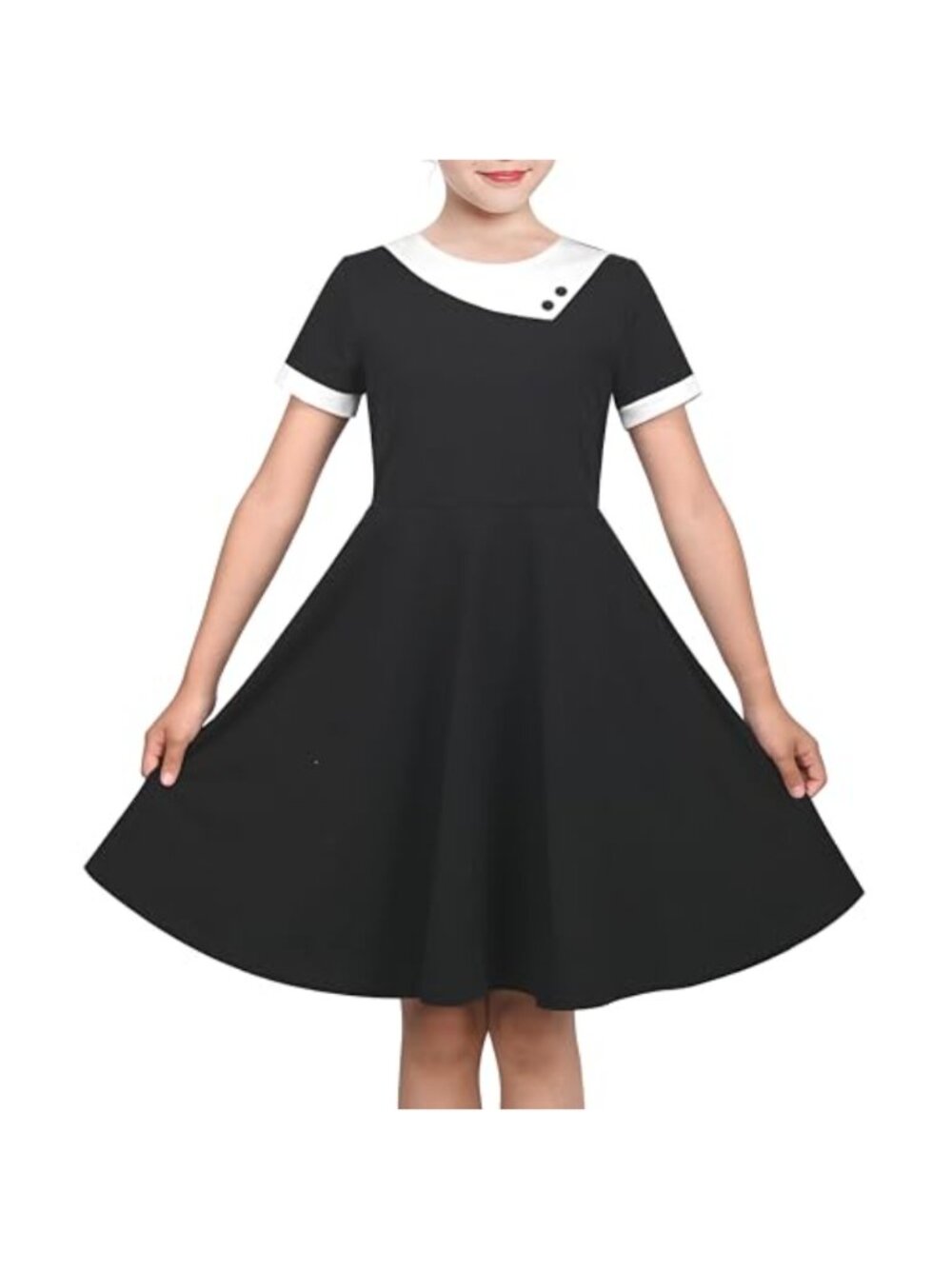 Girls Asymmetric Collar Knit Preppy School Dress Short Sleeve Cotton Fit and